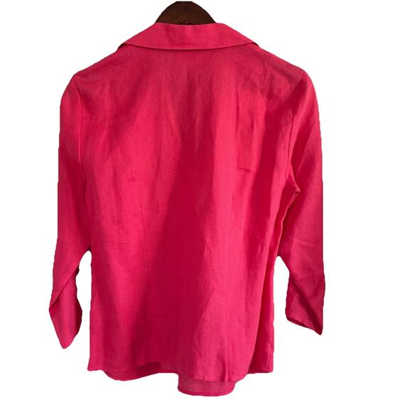 Talbots Irish Linen 3/4 Sleeve V-neck Side Zip Dark Pink Top Size 8 - Picture 2 of 14